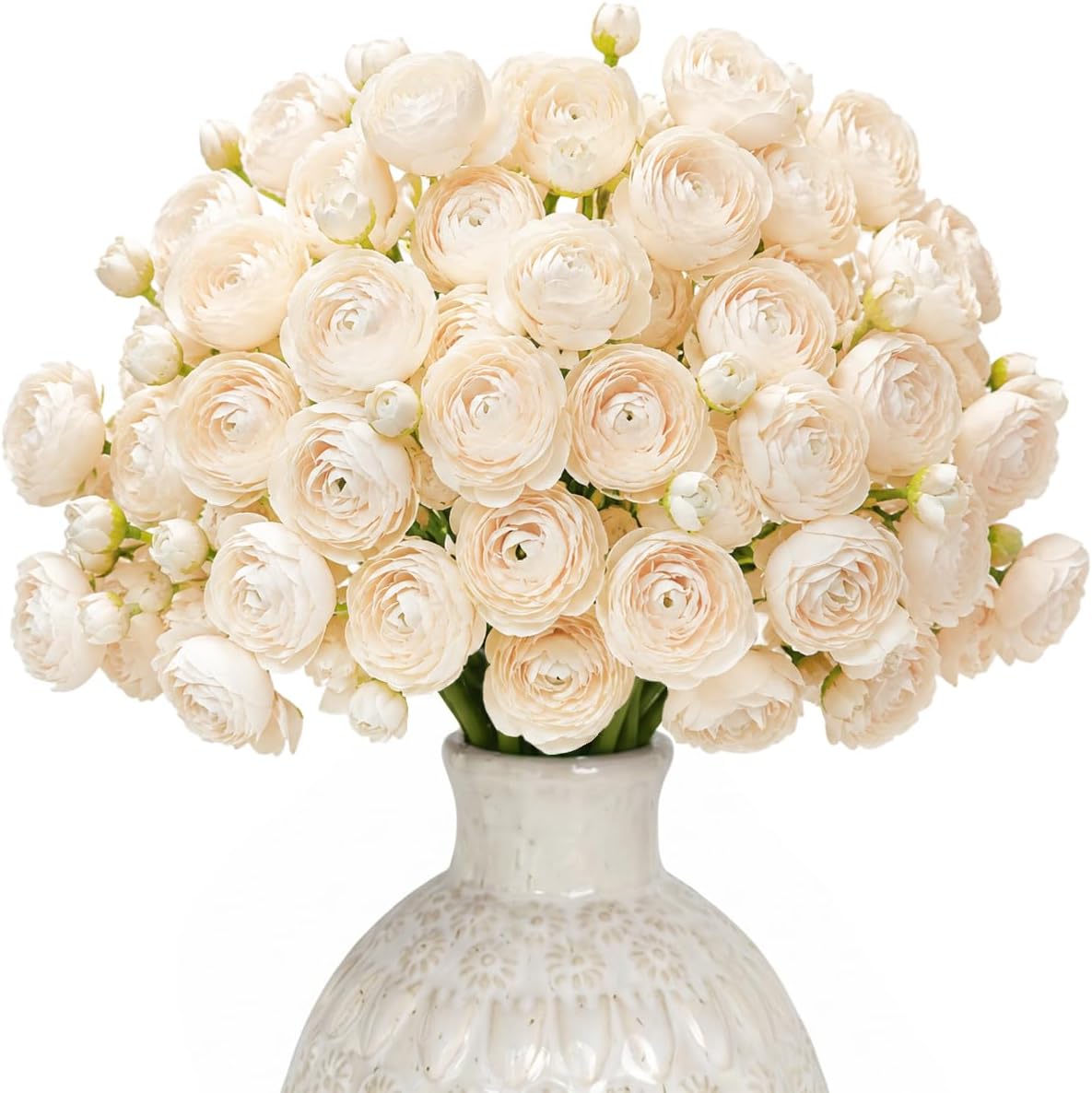 Ranunculus Artificial Flower White Silk Flowers, 18 Pcs | Faux DIY Bouquet, Wedding Engagement Centerpieces, Bridal Shower Decorations, Home Decor