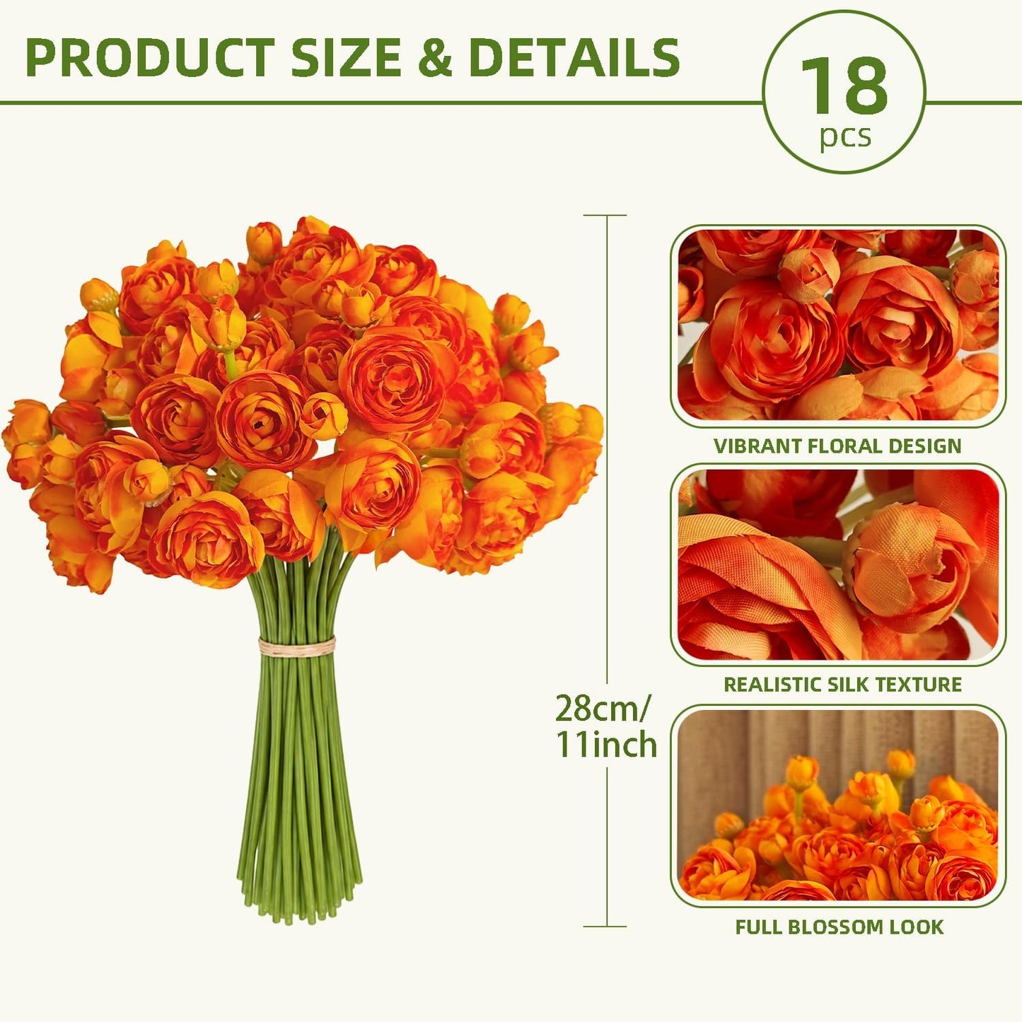 Ranunculus Artificial Flower White Silk Flowers, 18 Pcs | Faux DIY Bouquet, Wedding Engagement Centerpieces, Bridal Shower Decorations, Home Decor