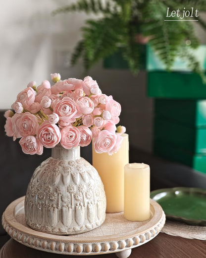 Ranunculus Artificial Flower White Silk Flowers, 18 Pcs | Faux DIY Bouquet, Wedding Engagement Centerpieces, Bridal Shower Decorations, Home Decor