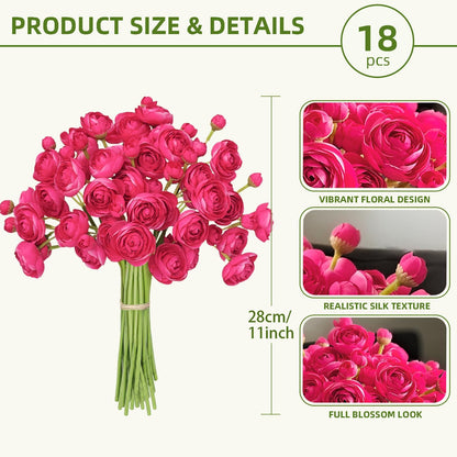 Ranunculus Artificial Flower White Silk Flowers, 18 Pcs | Faux DIY Bouquet, Wedding Engagement Centerpieces, Bridal Shower Decorations, Home Decor