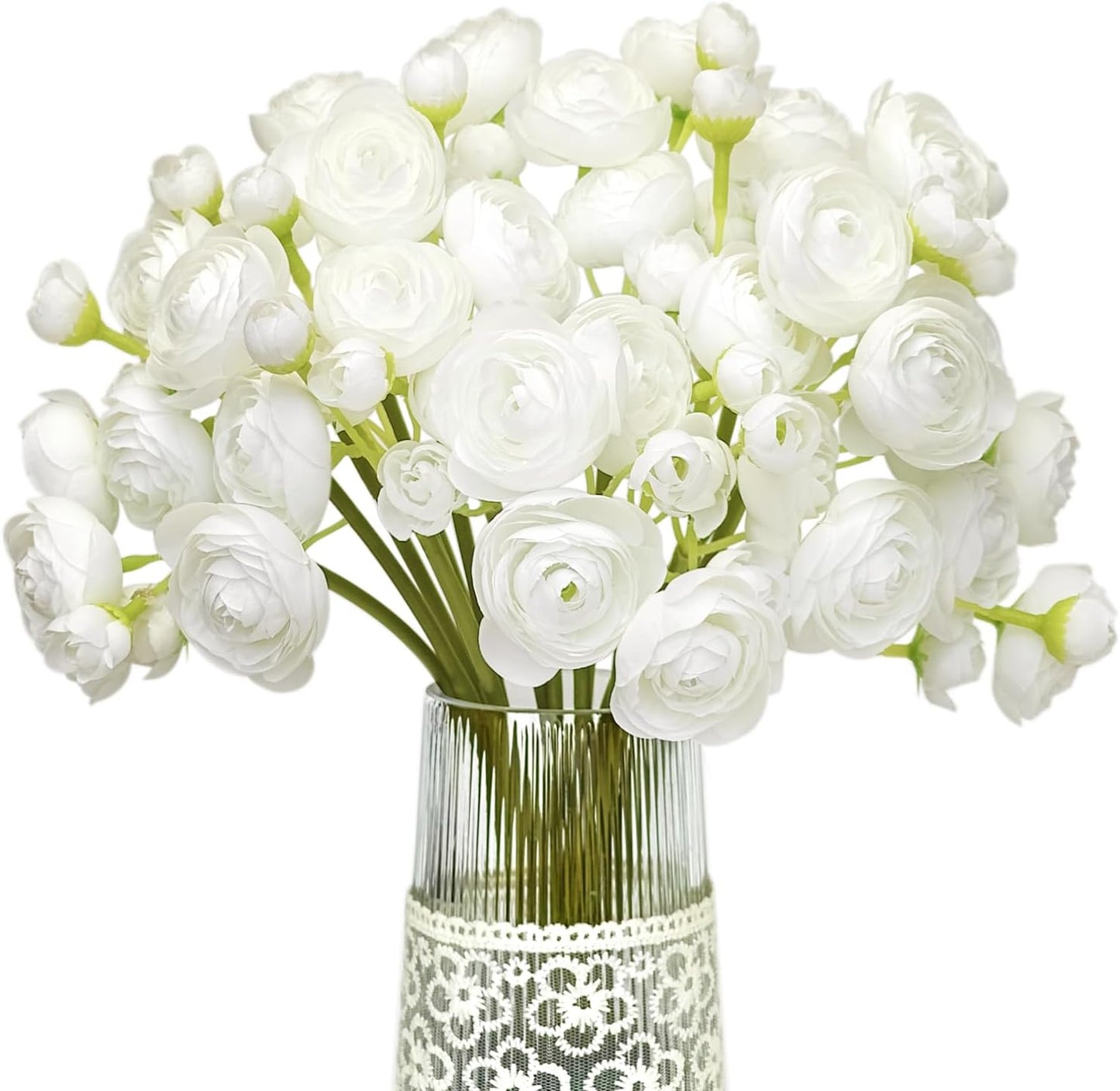 Ranunculus Artificial Flower White Silk Flowers, 18 Pcs | Faux DIY Bouquet, Wedding Engagement Centerpieces, Bridal Shower Decorations, Home Decor