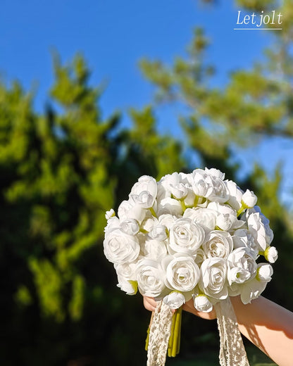 Ranunculus Artificial Flower White Silk Flowers, 18 Pcs | Faux DIY Bouquet, Wedding Engagement Centerpieces, Bridal Shower Decorations, Home Decor