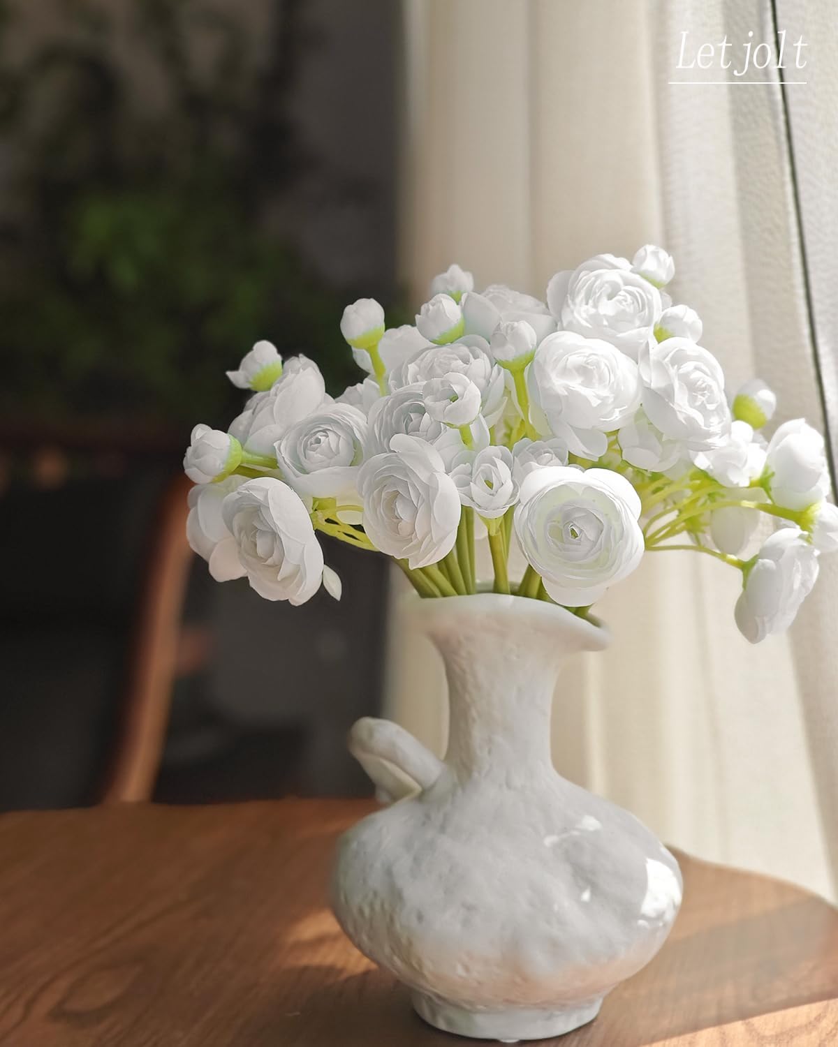 Ranunculus Artificial Flower White Silk Flowers, 18 Pcs | Faux DIY Bouquet, Wedding Engagement Centerpieces, Bridal Shower Decorations, Home Decor