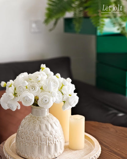 Ranunculus Artificial Flower White Silk Flowers, 18 Pcs | Faux DIY Bouquet, Wedding Engagement Centerpieces, Bridal Shower Decorations, Home Decor