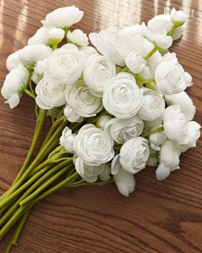 Ranunculus Artificial Flower White Silk Flowers, 18 Pcs | Faux DIY Bouquet, Wedding Engagement Centerpieces, Bridal Shower Decorations, Home Decor