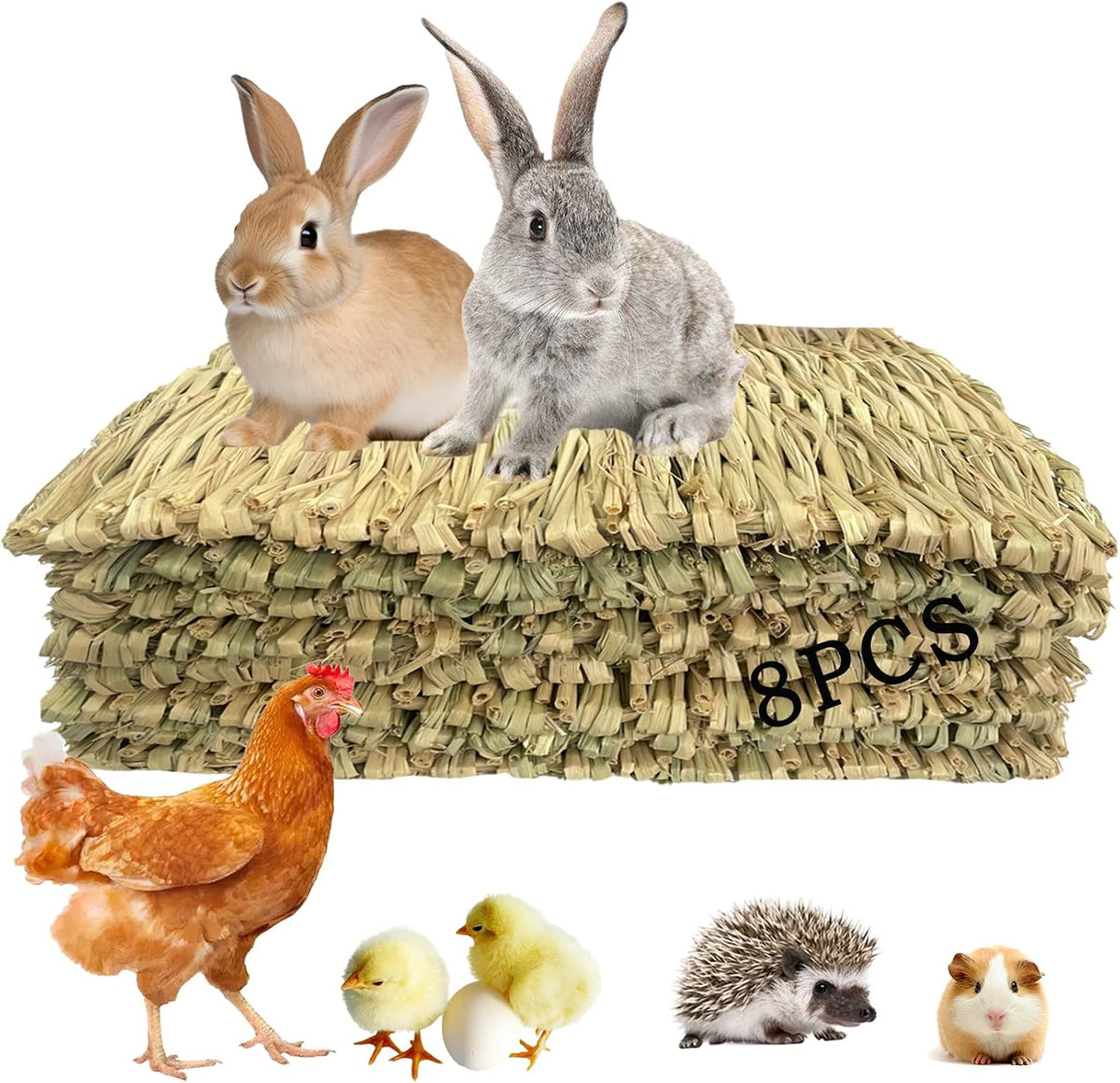 Rabbit Grass Mat,Natural Bunny Grass Mat Woven,Pet Bed Nest Mats Rabbits Chew Toys for Hamsters Parrot Rabbits Hedgehog Guinea Pig Chick and Other Small Animals Hay Mat Sleeping