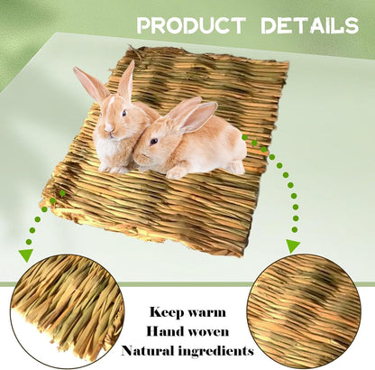 Rabbit Grass Mat,Natural Bunny Grass Mat Woven,Pet Bed Nest Mats Rabbits Chew Toys for Hamsters Parrot Rabbits Hedgehog Guinea Pig Chick and Other Small Animals Hay Mat Sleeping