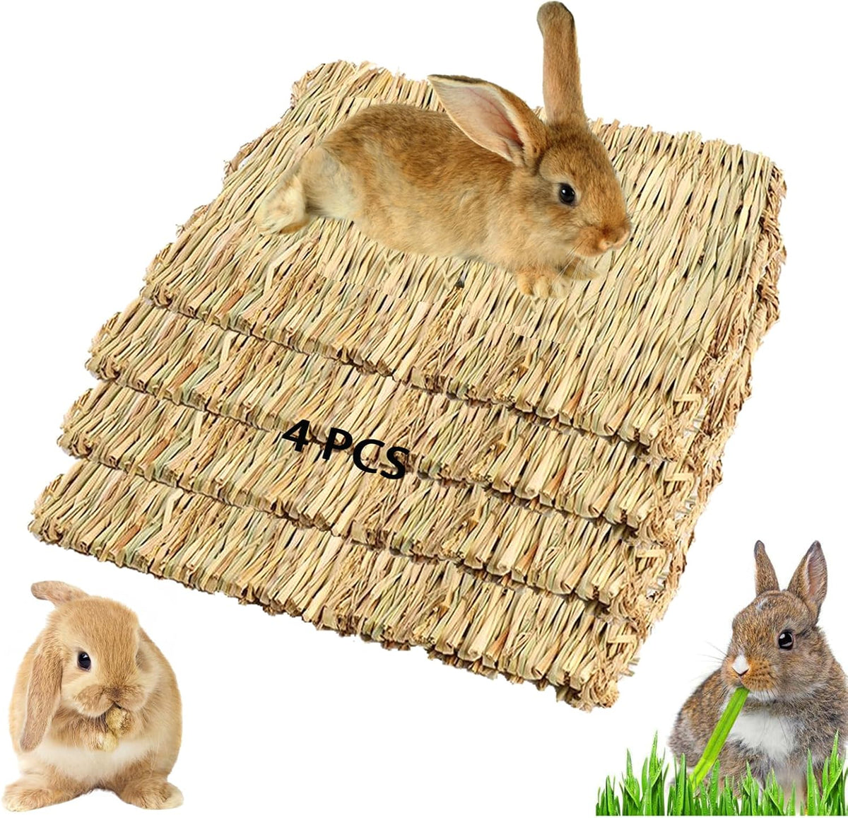 Rabbit Grass Mat,Natural Bunny Grass Mat Woven,Pet Bed Nest Mats Rabbits Chew Toys for Hamsters Parrot Rabbits Hedgehog Guinea Pig Chick and Other Small Animals Hay Mat Sleeping