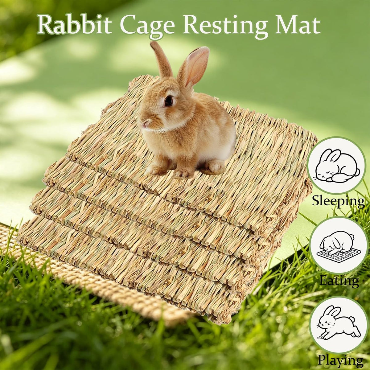 Rabbit Grass Mat,Natural Bunny Grass Mat Woven,Pet Bed Nest Mats Rabbits Chew Toys for Hamsters Parrot Rabbits Hedgehog Guinea Pig Chick and Other Small Animals Hay Mat Sleeping