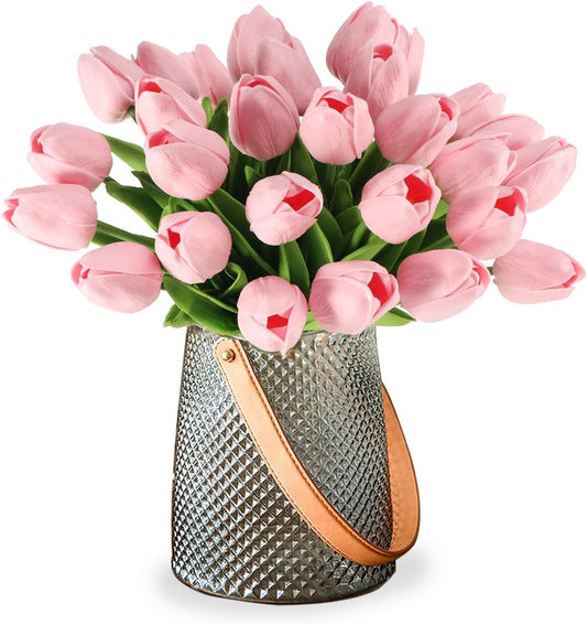 30pcs Real Touch Tulips PU Artificial Flowers, Fake Tulips Flowers for Arrangement Wedding Party Easter Spring Home Dining Room Office Decoration. (White)