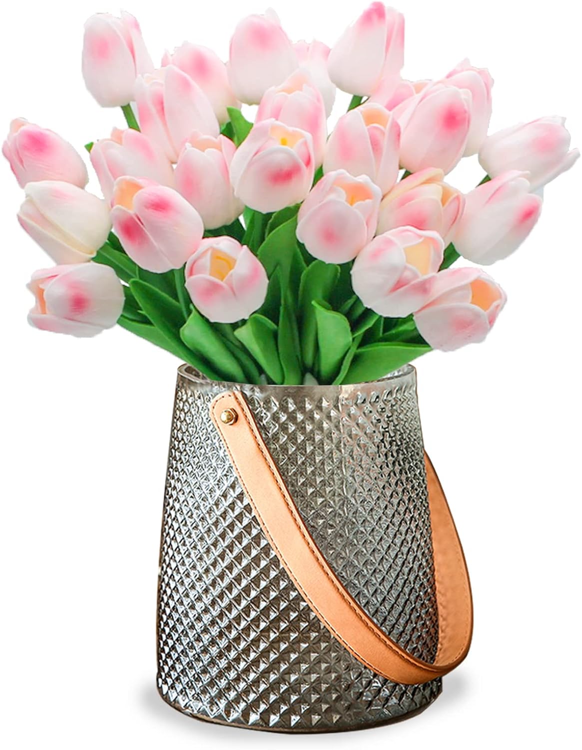 30pcs Real Touch Tulips PU Artificial Flowers, Fake Tulips Flowers for Arrangement Wedding Party Easter Spring Home Dining Room Office Decoration. (White)
