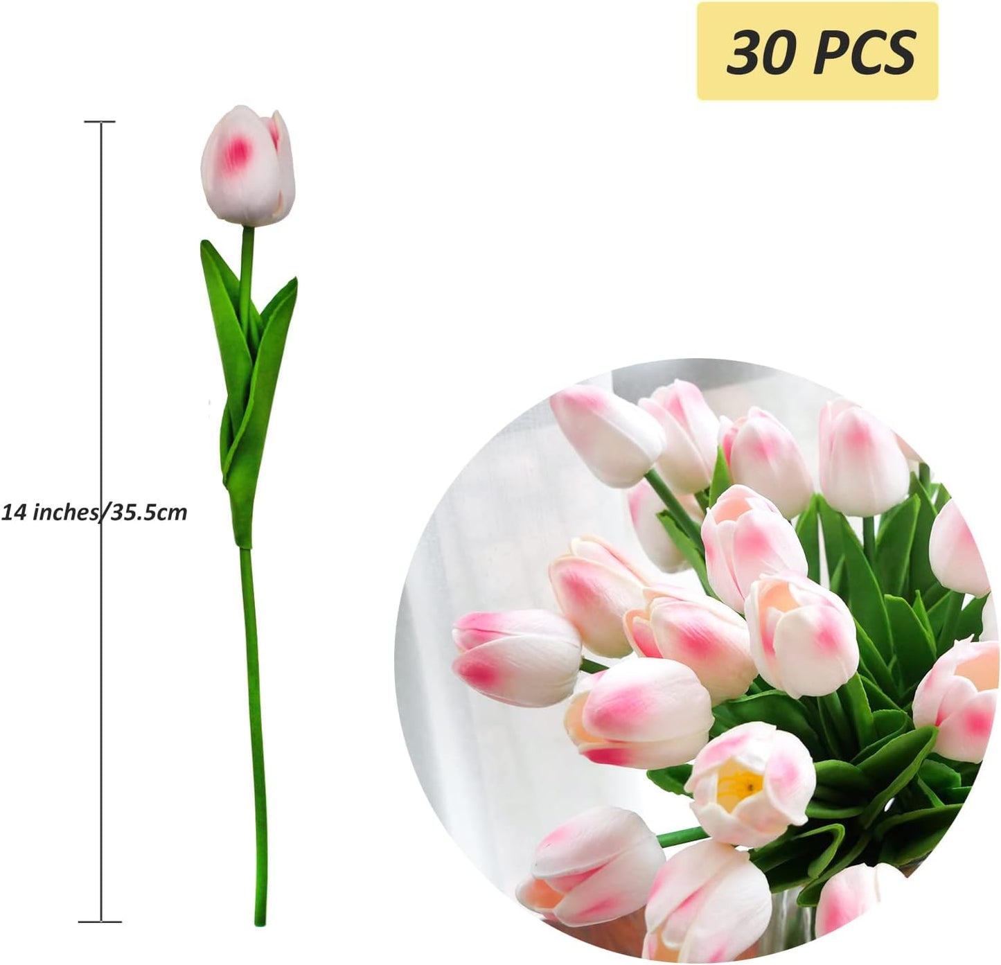 30pcs Real Touch Tulips PU Artificial Flowers, Fake Tulips Flowers for Arrangement Wedding Party Easter Spring Home Dining Room Office Decoration. (White)