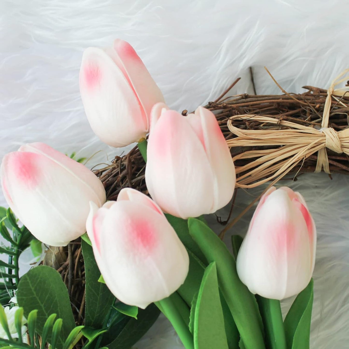 30pcs Real Touch Tulips PU Artificial Flowers, Fake Tulips Flowers for Arrangement Wedding Party Easter Spring Home Dining Room Office Decoration. (White)