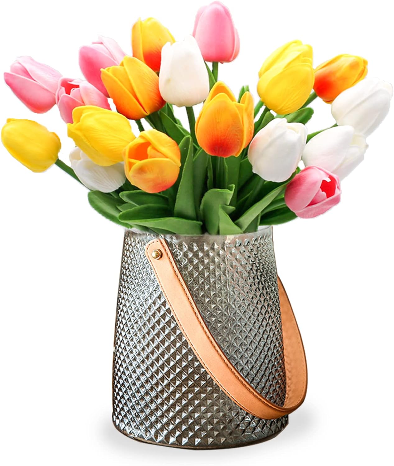 30pcs Real Touch Tulips PU Artificial Flowers, Fake Tulips Flowers for Arrangement Wedding Party Easter Spring Home Dining Room Office Decoration. (White)