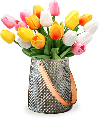 30pcs Real Touch Tulips PU Artificial Flowers, Fake Tulips Flowers for Arrangement Wedding Party Easter Spring Home Dining Room Office Decoration. (White)