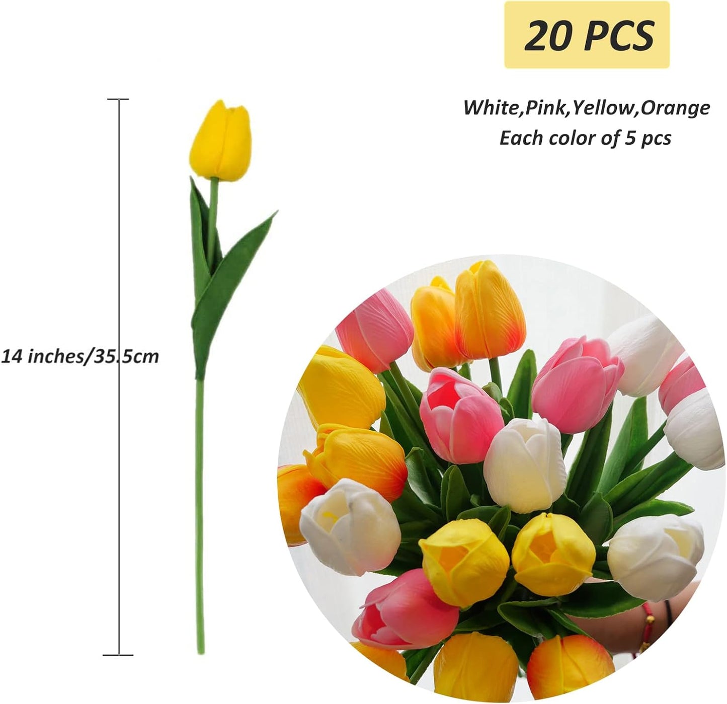 30pcs Real Touch Tulips PU Artificial Flowers, Fake Tulips Flowers for Arrangement Wedding Party Easter Spring Home Dining Room Office Decoration. (White)