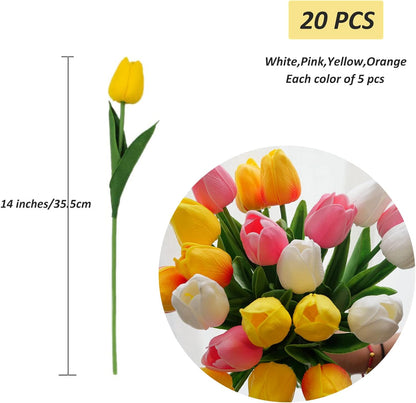 30pcs Real Touch Tulips PU Artificial Flowers, Fake Tulips Flowers for Arrangement Wedding Party Easter Spring Home Dining Room Office Decoration. (White)