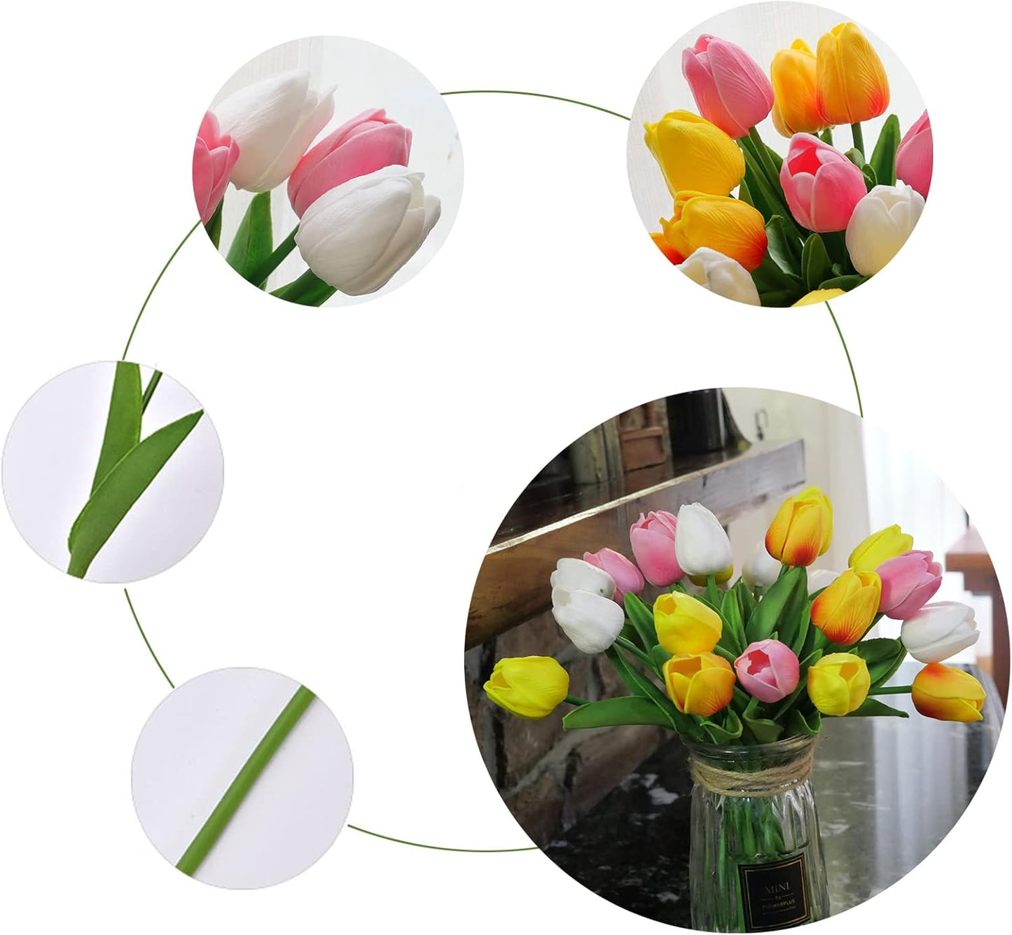 30pcs Real Touch Tulips PU Artificial Flowers, Fake Tulips Flowers for Arrangement Wedding Party Easter Spring Home Dining Room Office Decoration. (White)