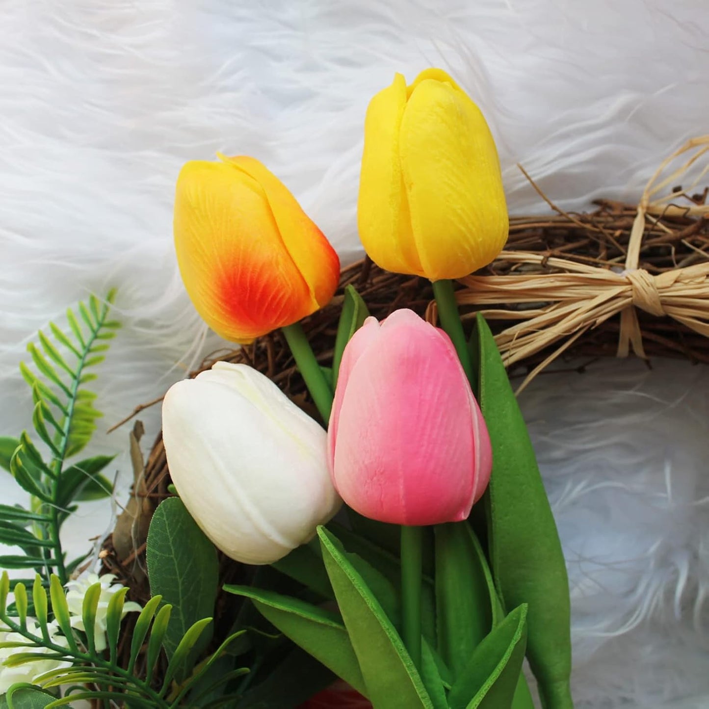 30pcs Real Touch Tulips PU Artificial Flowers, Fake Tulips Flowers for Arrangement Wedding Party Easter Spring Home Dining Room Office Decoration. (White)