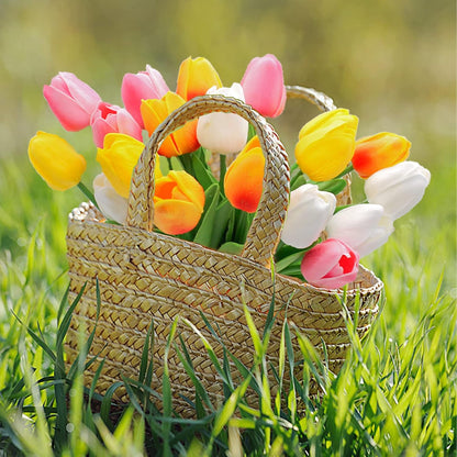 30pcs Real Touch Tulips PU Artificial Flowers, Fake Tulips Flowers for Arrangement Wedding Party Easter Spring Home Dining Room Office Decoration. (White)