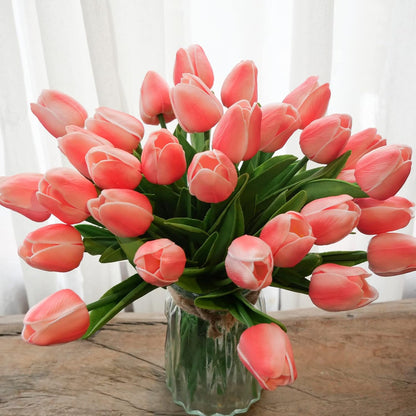 30pcs Real Touch Tulips PU Artificial Flowers, Fake Tulips Flowers for Arrangement Wedding Party Easter Spring Home Dining Room Office Decoration. (White)