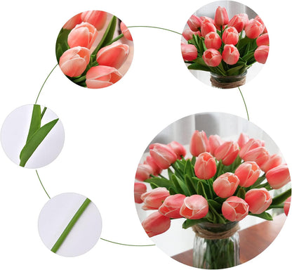 30pcs Real Touch Tulips PU Artificial Flowers, Fake Tulips Flowers for Arrangement Wedding Party Easter Spring Home Dining Room Office Decoration. (White)