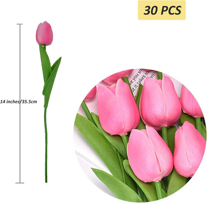 30pcs Real Touch Tulips PU Artificial Flowers, Fake Tulips Flowers for Arrangement Wedding Party Easter Spring Home Dining Room Office Decoration. (White)
