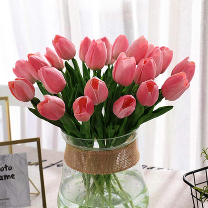 30pcs Real Touch Tulips PU Artificial Flowers, Fake Tulips Flowers for Arrangement Wedding Party Easter Spring Home Dining Room Office Decoration. (White)