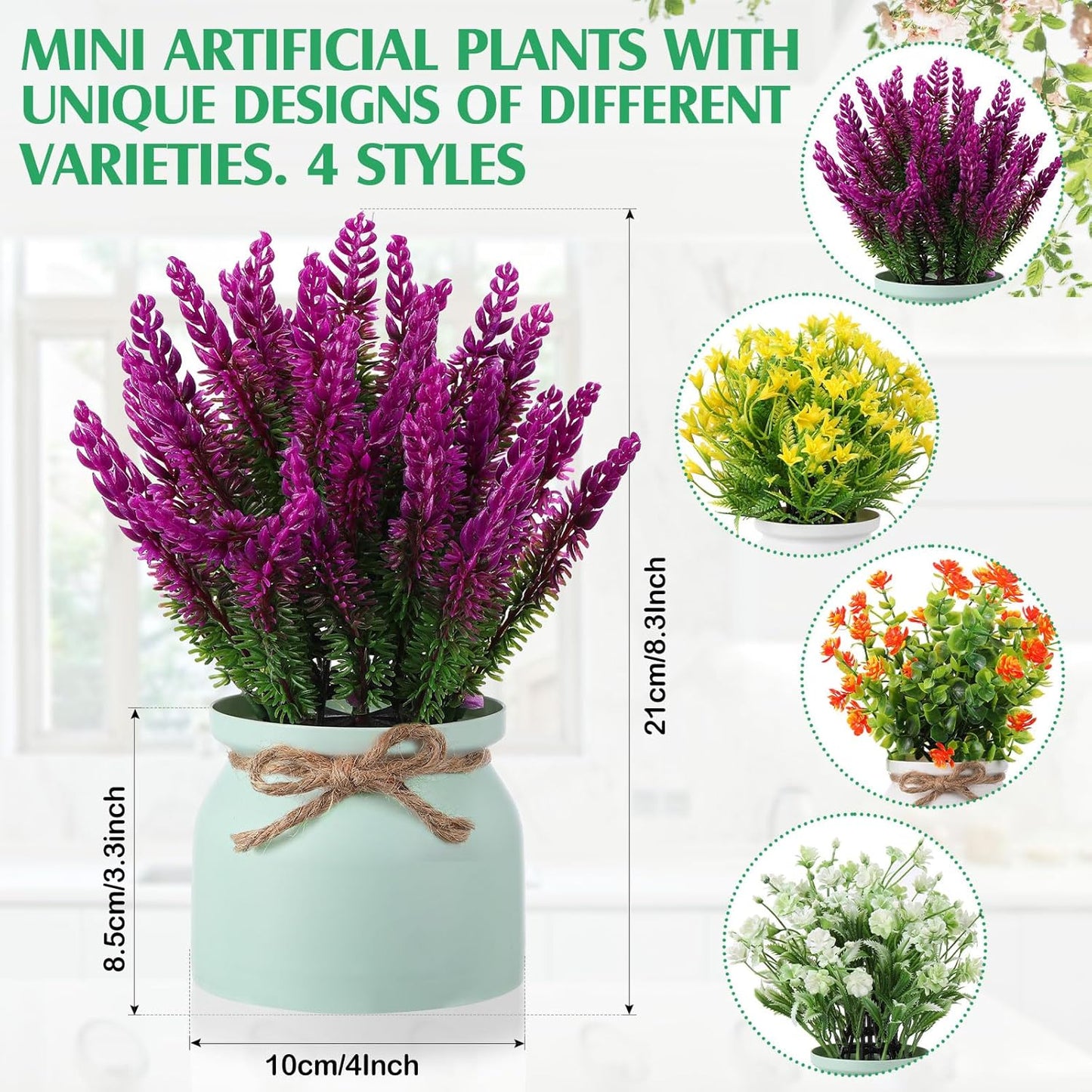 4 Pcs Large Artificial Potted Flowers Classic Potted Plants | Plastic Faux Flowers for Home Decor Indoor Artificial Plants in Pots for Wedding Home Desk Tabletop Outdoor Office Kitchen