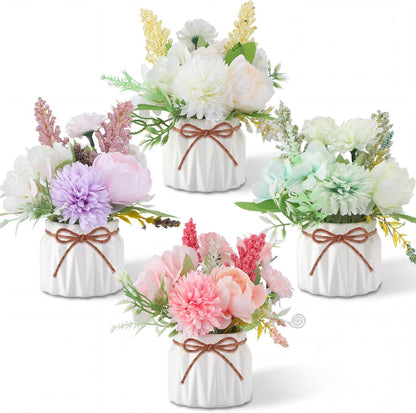 4 Pcs Large Artificial Potted Flowers Classic Potted Plants | Plastic Faux Flowers for Home Decor Indoor Artificial Plants in Pots for Wedding Home Desk Tabletop Outdoor Office Kitchen