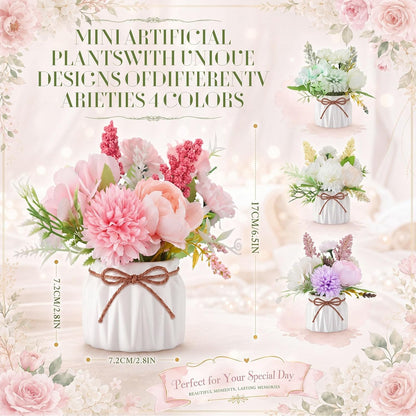4 Pcs Large Artificial Potted Flowers Classic Potted Plants | Plastic Faux Flowers for Home Decor Indoor Artificial Plants in Pots for Wedding Home Desk Tabletop Outdoor Office Kitchen
