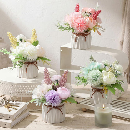 4 Pcs Large Artificial Potted Flowers Classic Potted Plants | Plastic Faux Flowers for Home Decor Indoor Artificial Plants in Pots for Wedding Home Desk Tabletop Outdoor Office Kitchen