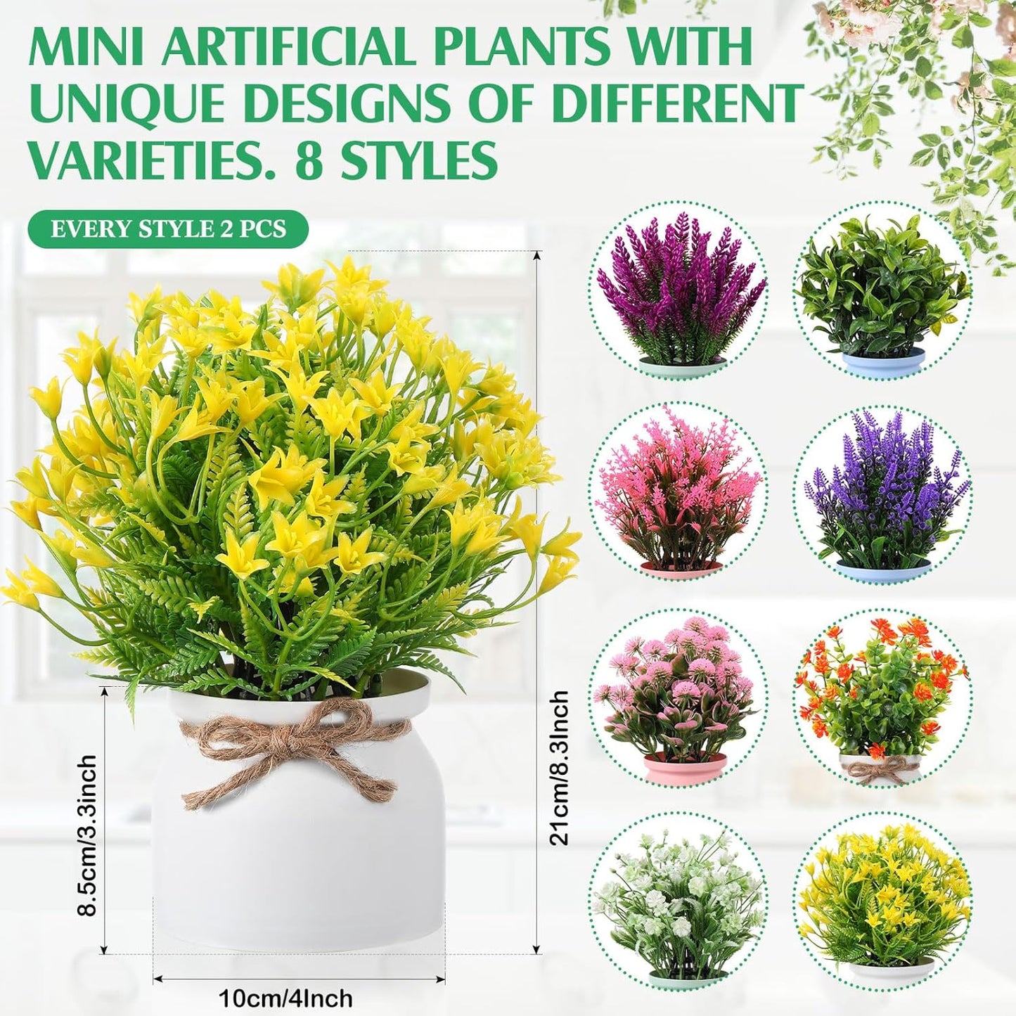 4 Pcs Large Artificial Potted Flowers Classic Potted Plants | Plastic Faux Flowers for Home Decor Indoor Artificial Plants in Pots for Wedding Home Desk Tabletop Outdoor Office Kitchen