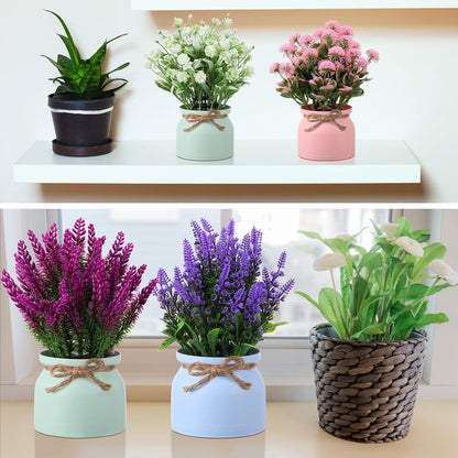 4 Pcs Large Artificial Potted Flowers Classic Potted Plants | Plastic Faux Flowers for Home Decor Indoor Artificial Plants in Pots for Wedding Home Desk Tabletop Outdoor Office Kitchen