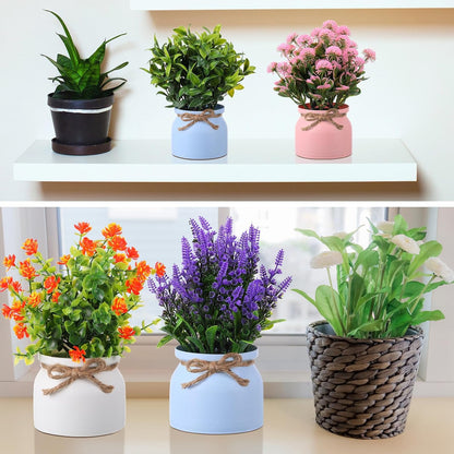 4 Pcs Large Artificial Potted Flowers Classic Potted Plants | Plastic Faux Flowers for Home Decor Indoor Artificial Plants in Pots for Wedding Home Desk Tabletop Outdoor Office Kitchen