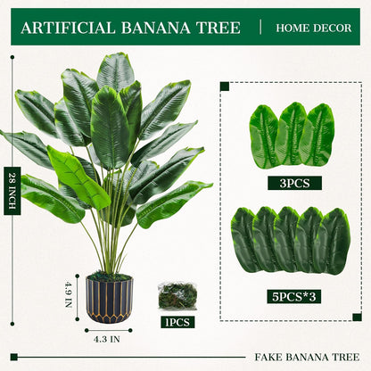 28" Bird of Paradise Artificial Tropical Fake Medium Potted Plants Banana Tree Faux Plants Indoor and Outdoor for Home Office Living Room Porch Balcony Decor(DIY)