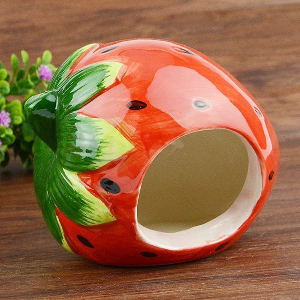 Cool Hamster House Hideout Suitable for Hamsters Less Than 4 inches 10 cm in Length Ceramics Strawberry Shape Bed Cute Small Animal Pet Squirrel Hedgehog Chinchilla Nest Hamster Cage Accessories
