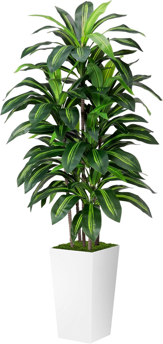 Artificial Plant 5FT Dracaena Fake Tree with White Tall Planter