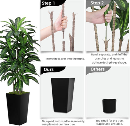Artificial Plant 5FT Dracaena Fake Tree with White Tall Planter