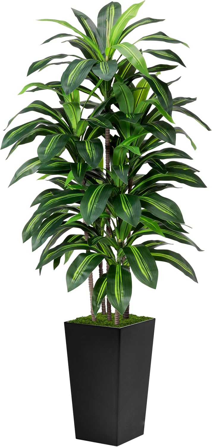 Artificial Plant 5FT Dracaena Fake Tree with White Tall Planter