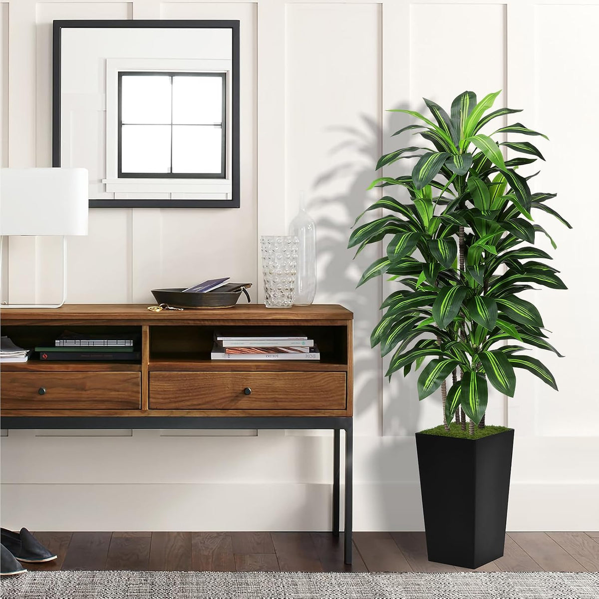 Artificial Plant 5FT Dracaena Fake Tree with White Tall Planter