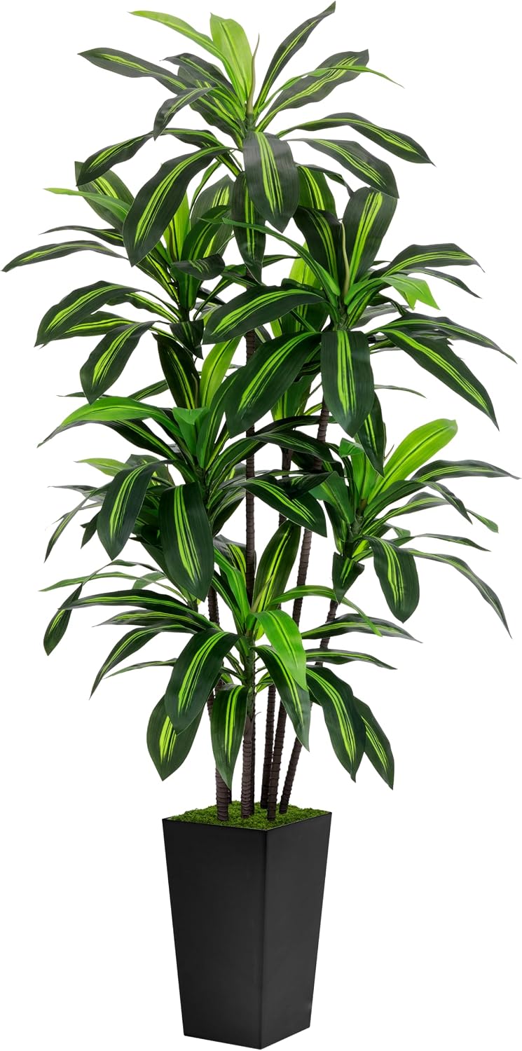 Artificial Plant 5FT Dracaena Fake Tree with White Tall Planter
