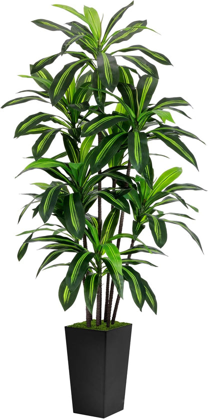 Artificial Plant 5FT Dracaena Fake Tree with White Tall Planter