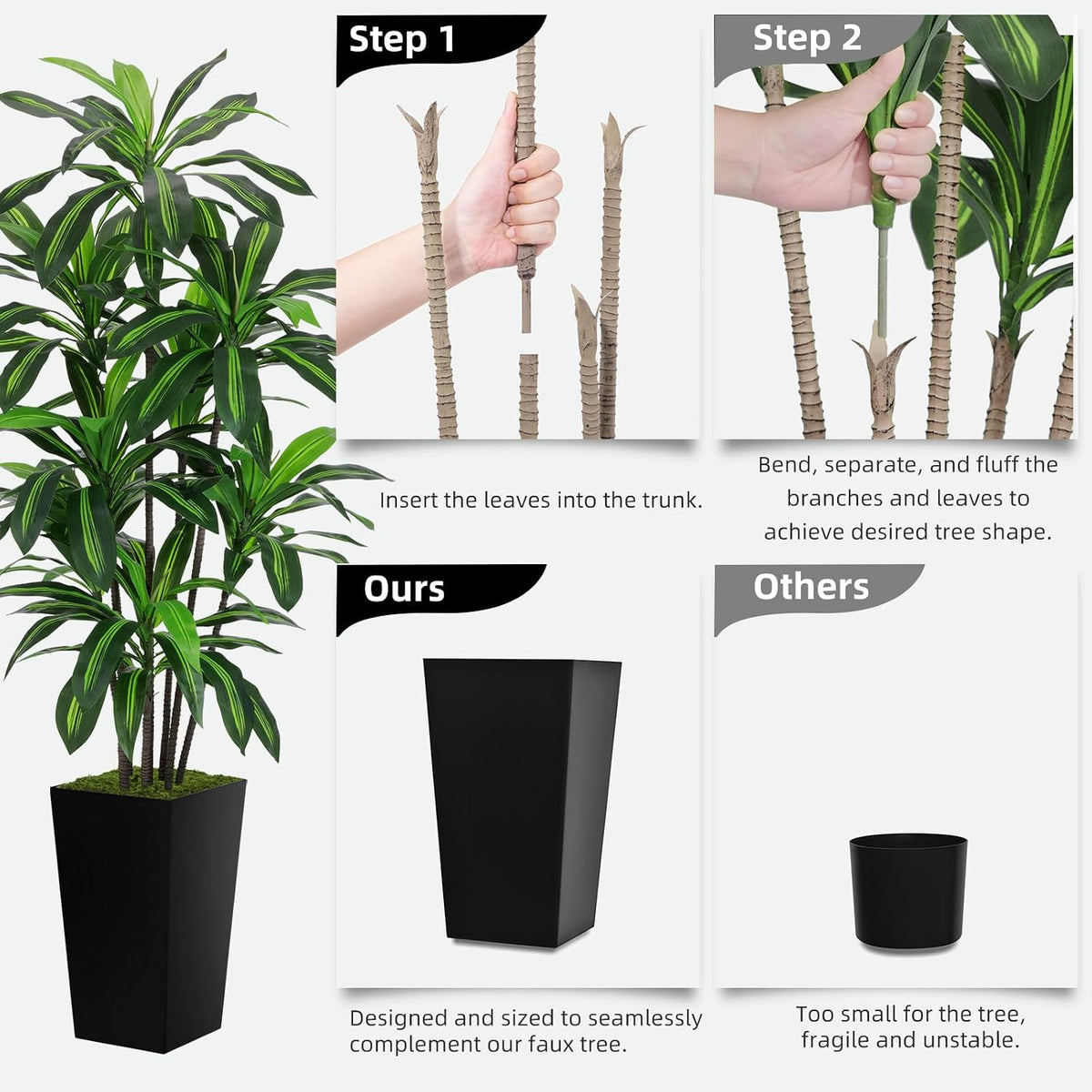 Artificial Plant 5FT Dracaena Fake Tree with White Tall Planter