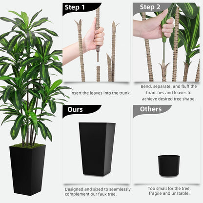 Artificial Plant 5FT Dracaena Fake Tree with White Tall Planter