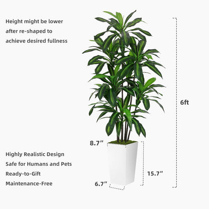 Artificial Plant 5FT Dracaena Fake Tree with White Tall Planter
