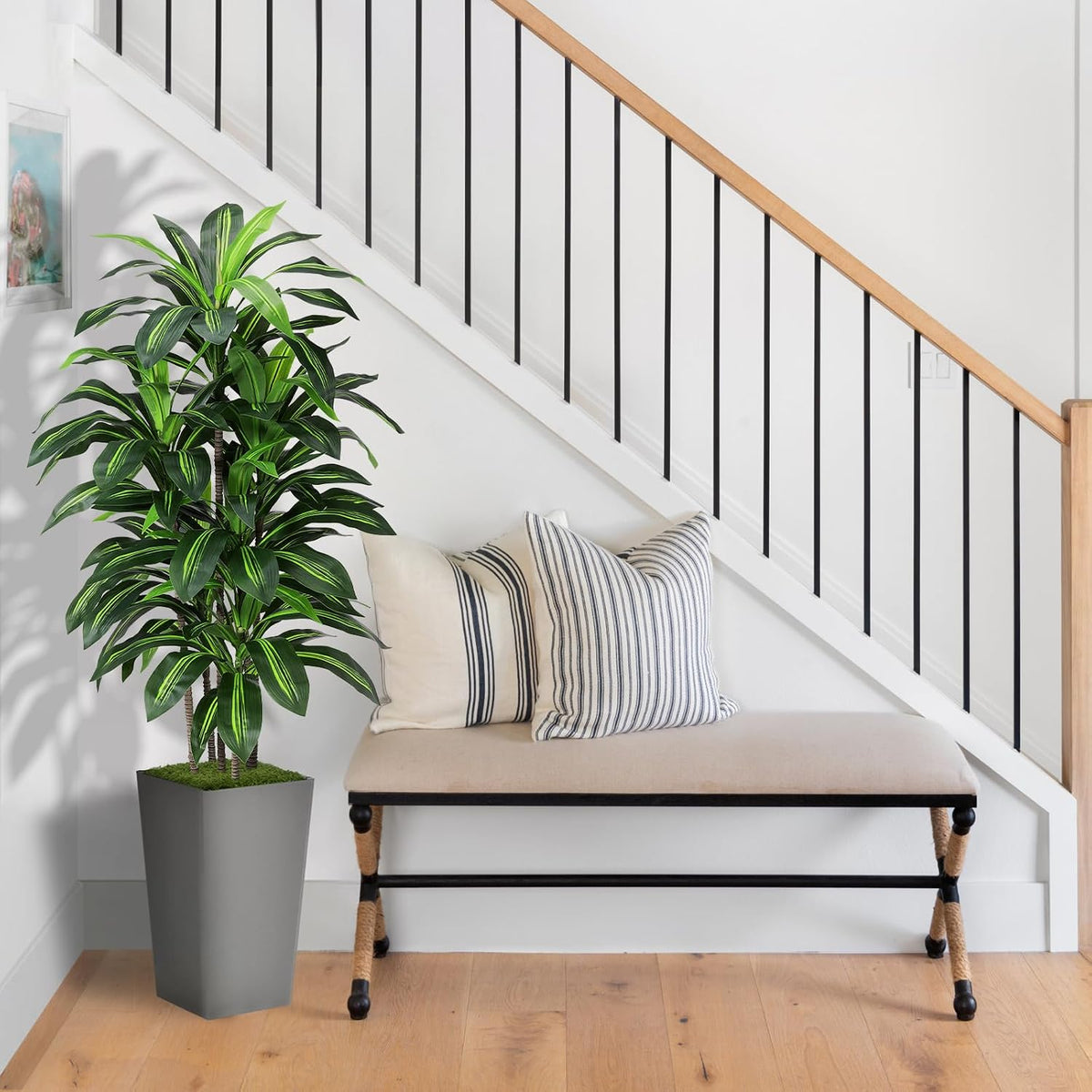 Artificial Plant 5FT Dracaena Fake Tree with White Tall Planter