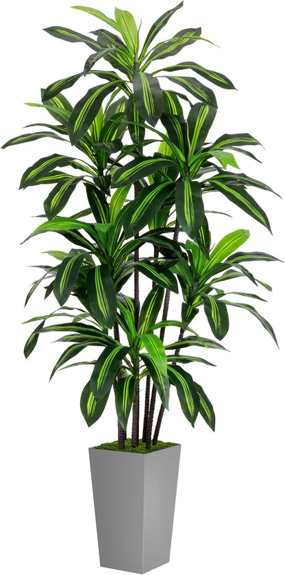 Artificial Plant 5FT Dracaena Fake Tree with White Tall Planter