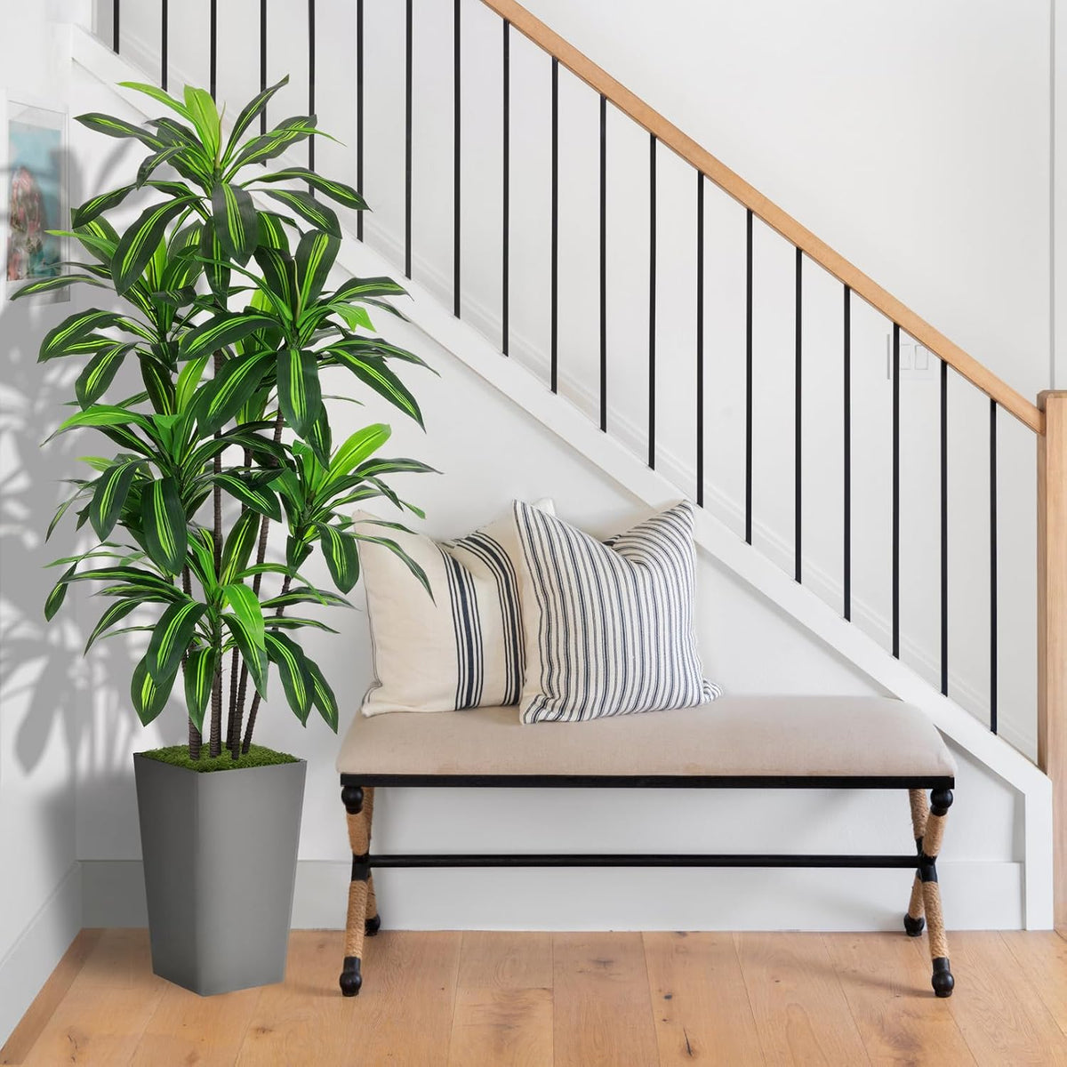 Artificial Plant 5FT Dracaena Fake Tree with White Tall Planter