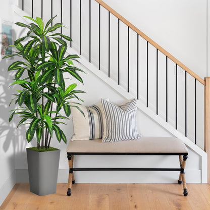 Artificial Plant 5FT Dracaena Fake Tree with White Tall Planter
